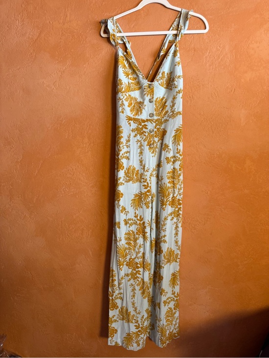 Free People Pants - Free People Wide Leg Floral Jumpsuit Cross Strap Button Front Size 8